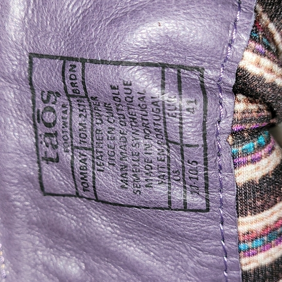 Taos "TOMBAT" brown distressed leather with jean material boots.  Size 10 / 10.5 - Picture 6 of 10